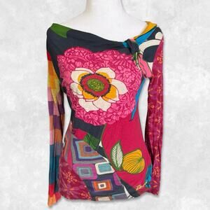Y2K Euro Desigual Multi Print Beaded Floral Top Size M